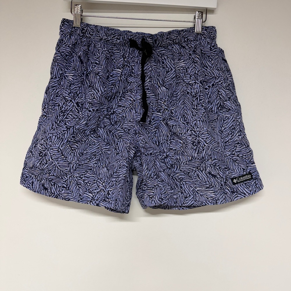 Columbia Mens Size L Shorts Blue Leaf Print Nylon Gorpcore Outdoor Hiking - Picture 2 of 10